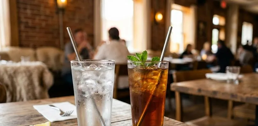 Two beverages served on a restaurant table