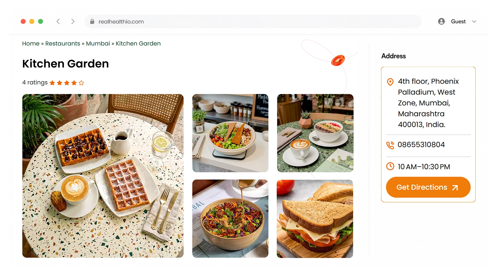 Desktop restaurant listing preview