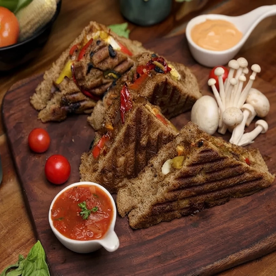 Italian Grilled Veggies & Paneer Fritters In Focaccia Bread
