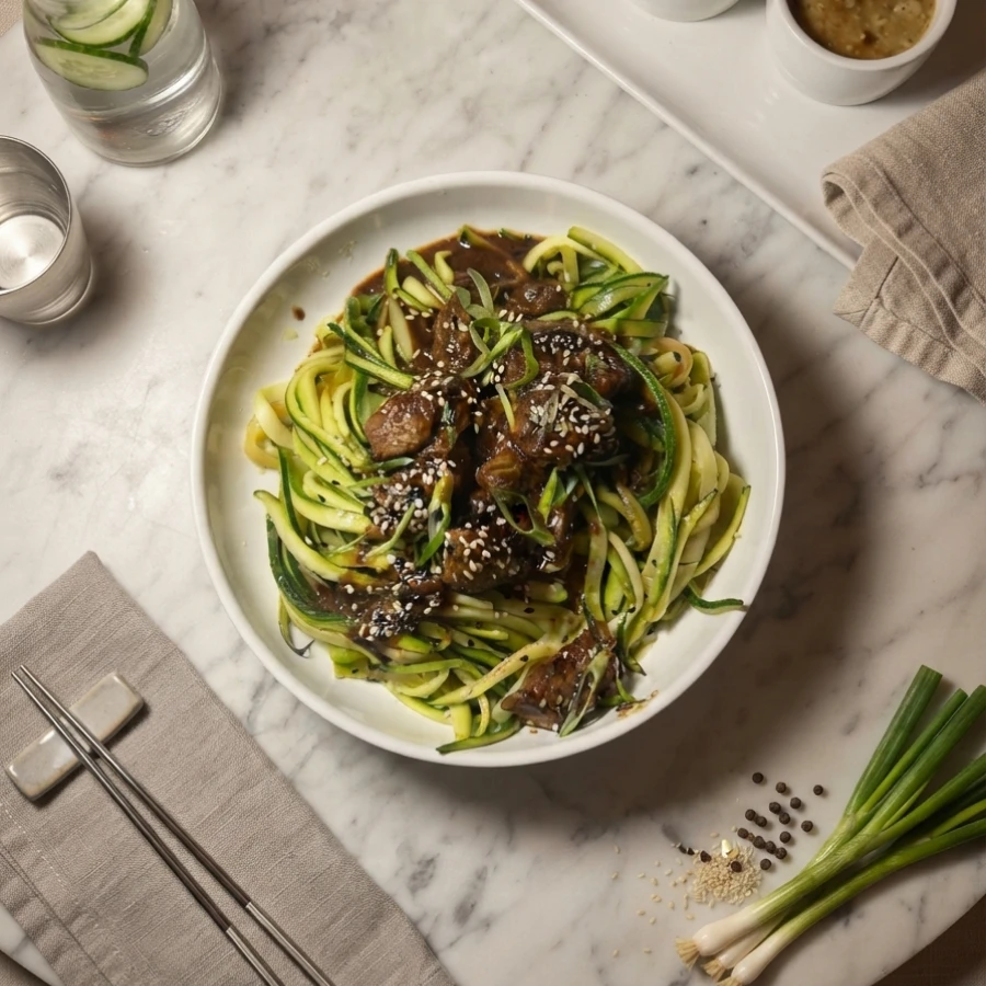 Zucchini noodles with sesame beef